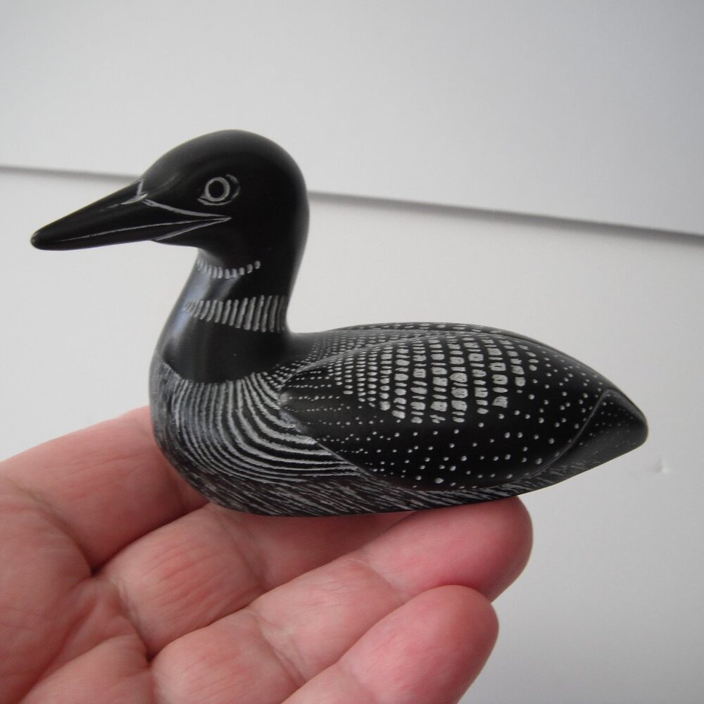 Vintage Boma Carved Black Stone Duck Figurine Sculpture Canada